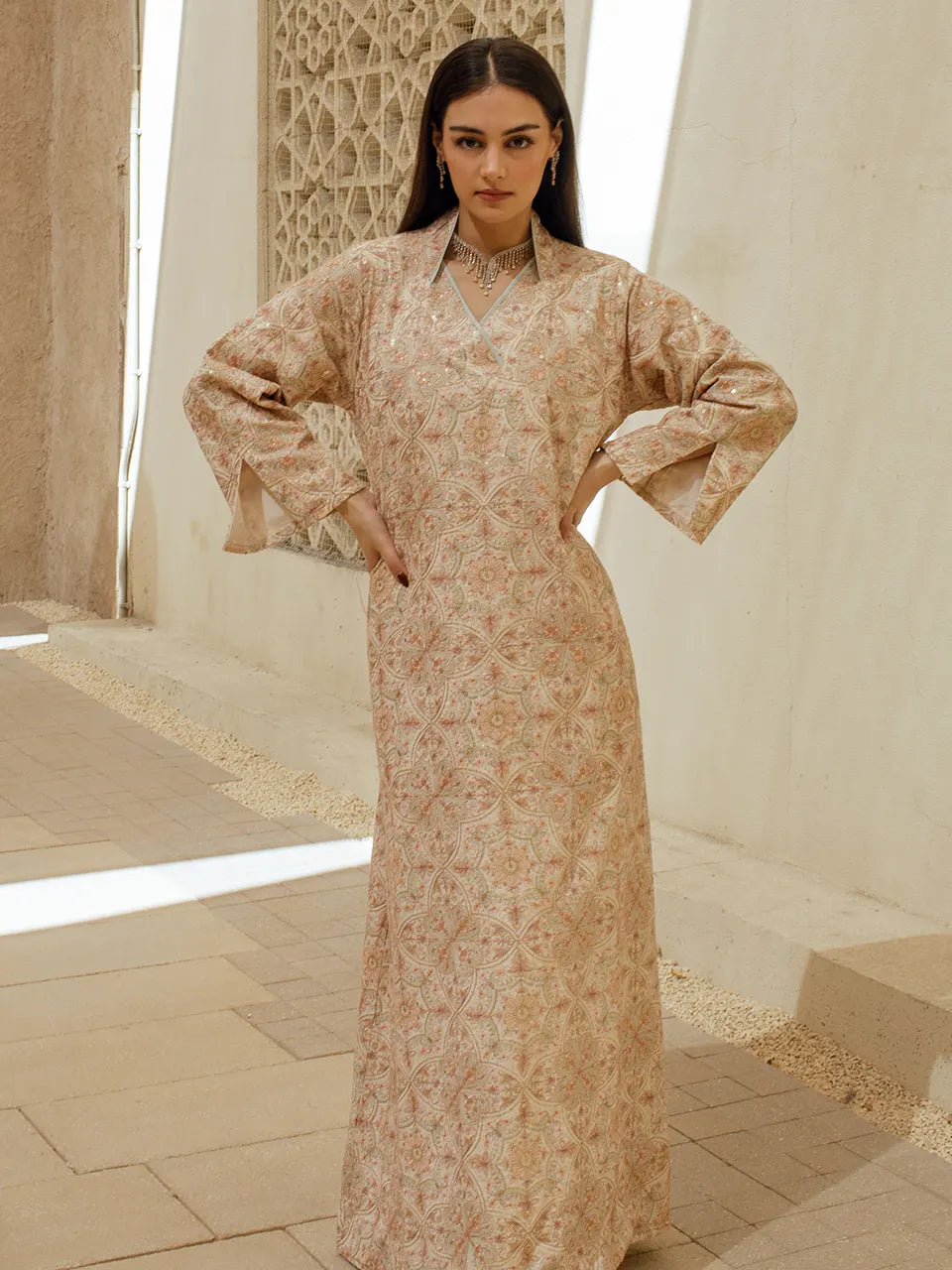 Embroider Golden Peach Dress